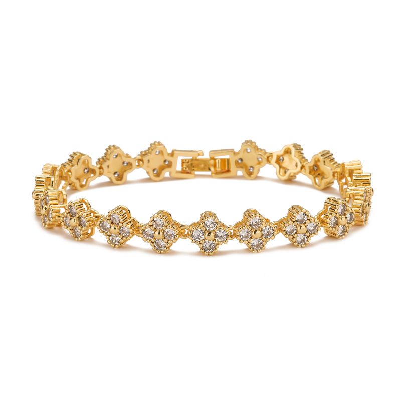 Fashion White Gold White Diamond Bracelet Gold-plated Copper Flower Bracelet With Colored Diamonds