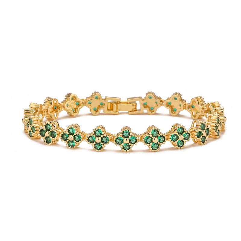Fashion White Gold White Diamond Bracelet Gold-plated Copper Flower Bracelet With Colored Diamonds