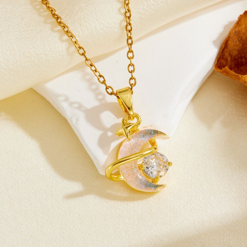 Necklace #1 304 Stainless Steel Diamond-set Moon Necklace