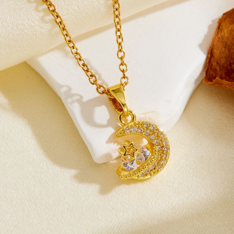 Necklace #1 304 Stainless Steel Diamond-set Moon Necklace