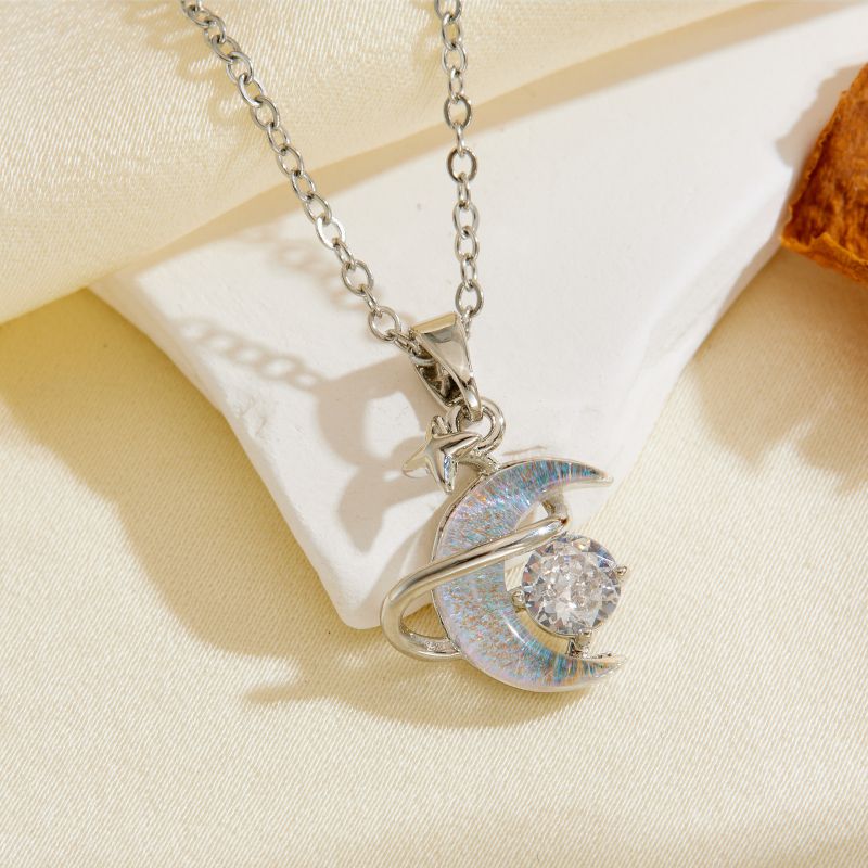 Necklace #1 304 Stainless Steel Diamond-set Moon Necklace