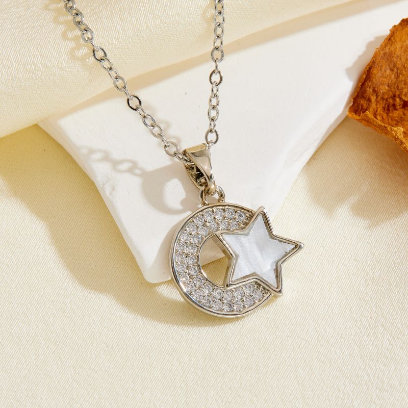 Necklace #1 304 Stainless Steel Diamond-set Moon Necklace