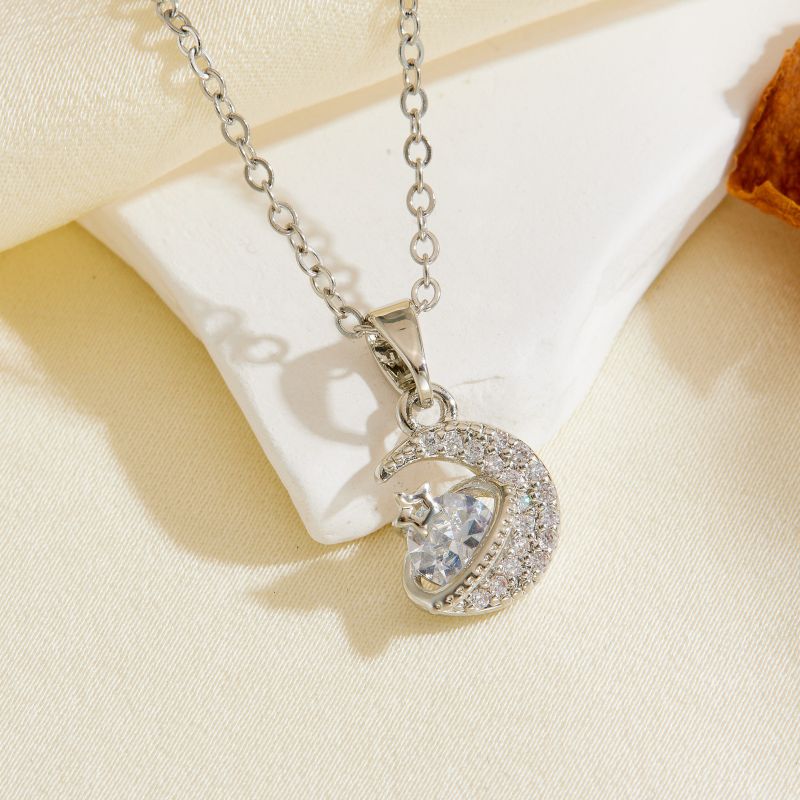 Necklace #1 304 Stainless Steel Diamond-set Moon Necklace
