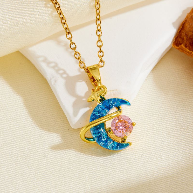 Necklace #1 304 Stainless Steel Diamond-set Moon Necklace