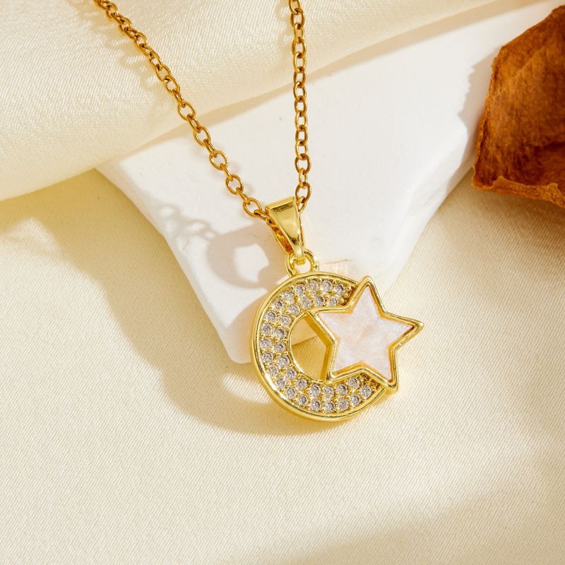 Necklace #1 304 Stainless Steel Diamond-set Moon Necklace