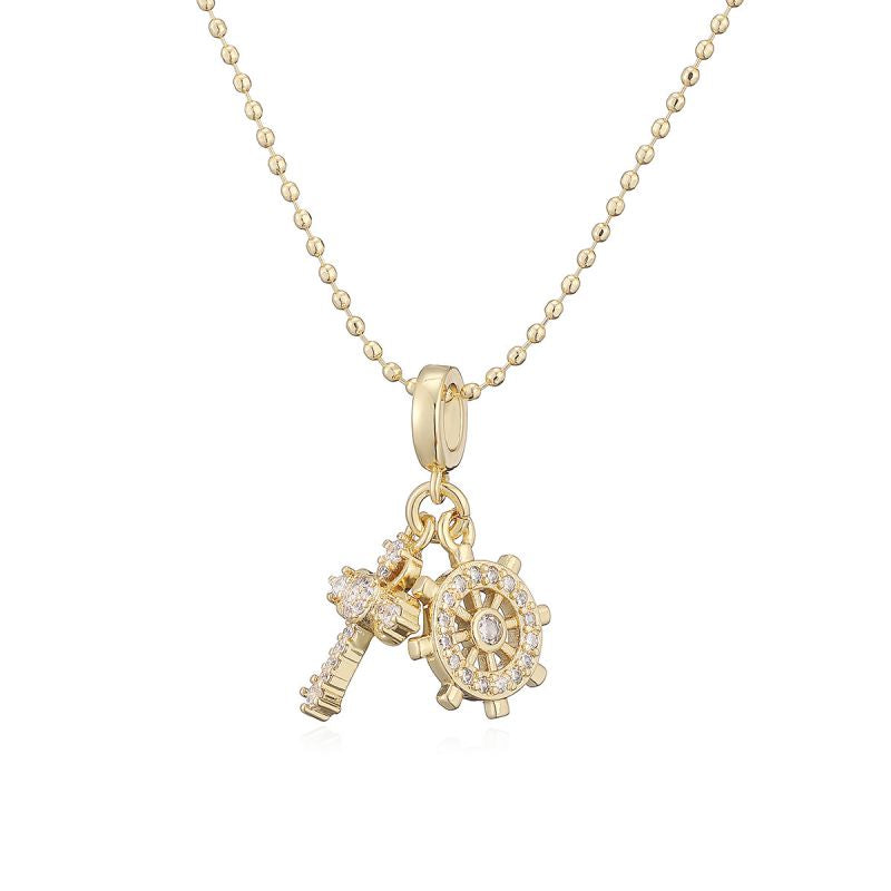 Necklace #1 Copper And Diamond-encrusted Cross Ship's Wheel Necklace