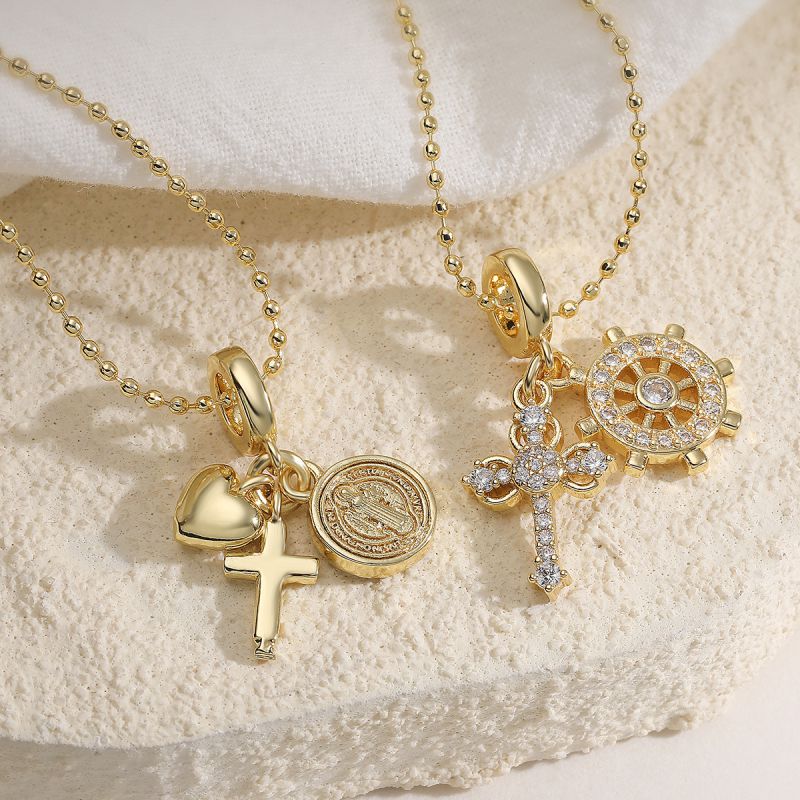 Necklace #1 Copper And Diamond-encrusted Cross Ship's Wheel Necklace