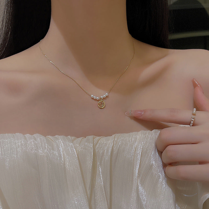 Necklace 11# Titanium Steel Pearl Butterfly Necklace