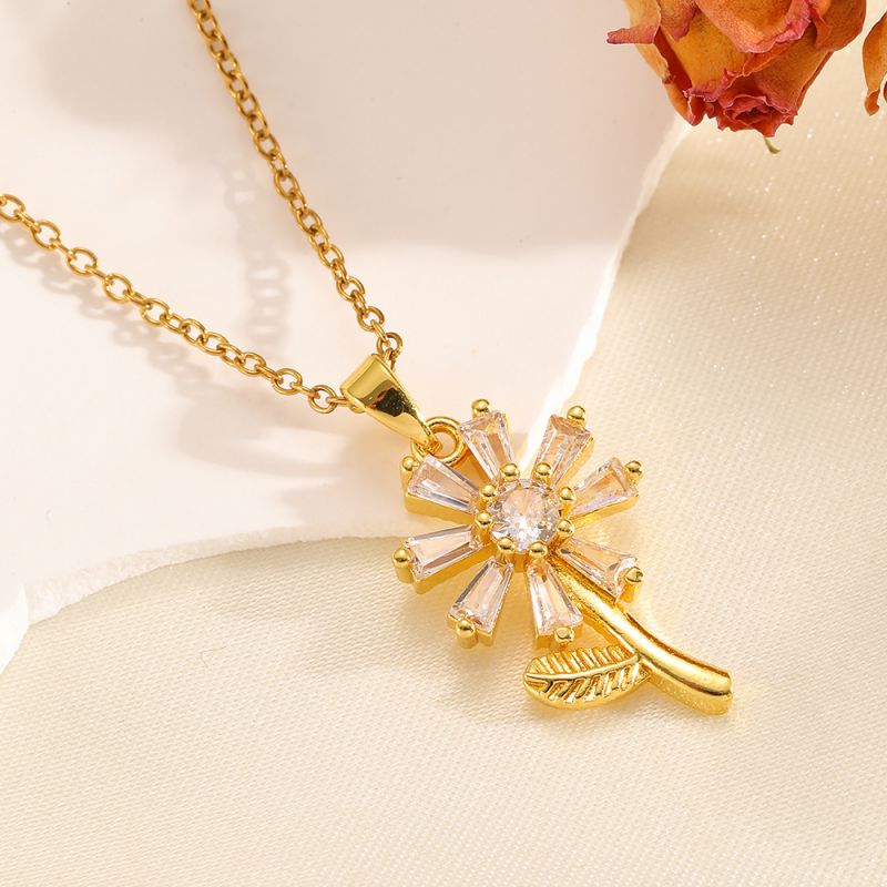 Necklace #2 304 Stainless Steel Diamond Flower Necklace