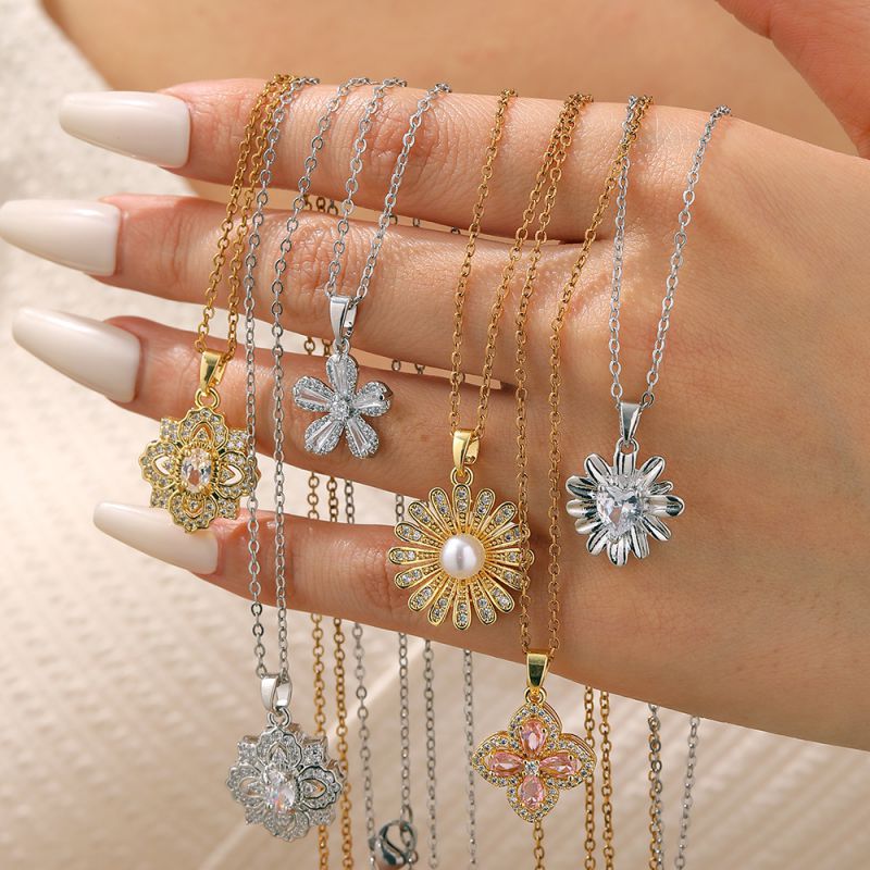 Necklace #2 304 Stainless Steel Diamond Flower Necklace