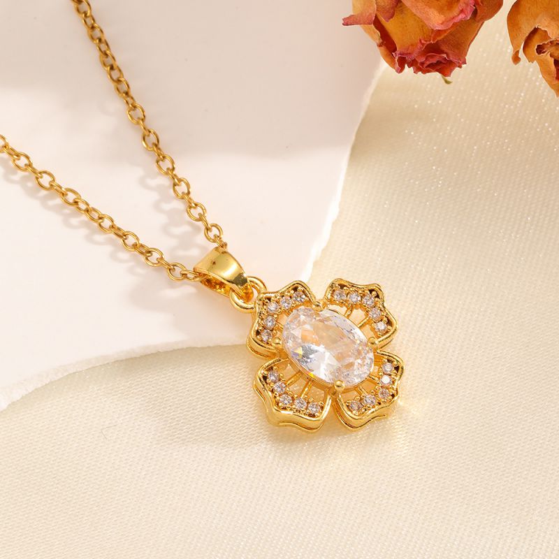 Necklace #2 304 Stainless Steel Diamond Flower Necklace