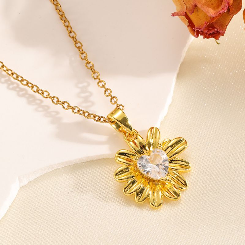 Necklace #2 304 Stainless Steel Diamond Flower Necklace