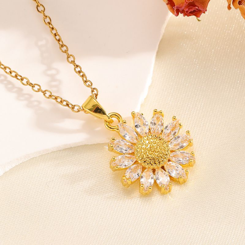 Necklace #2 304 Stainless Steel Diamond Flower Necklace