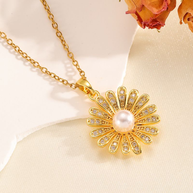 Necklace #2 304 Stainless Steel Diamond Flower Necklace