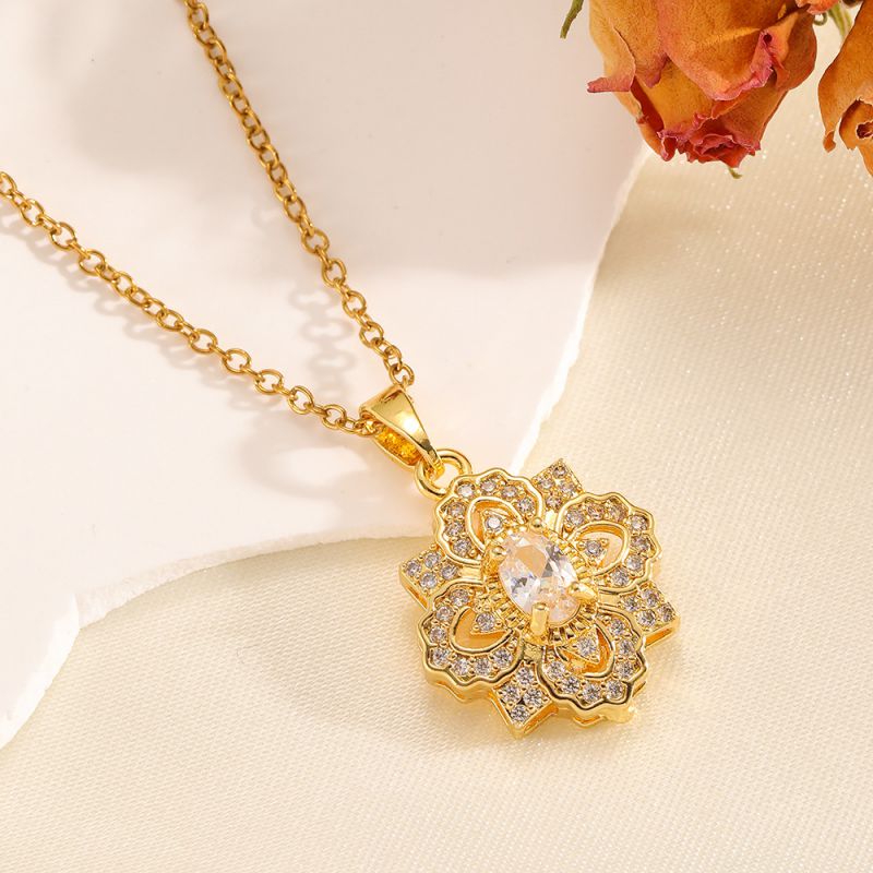 Necklace #2 304 Stainless Steel Diamond Flower Necklace