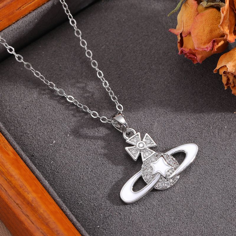 Necklace #2 304 Stainless Steel Diamond-encrusted Heart And Moon Necklace