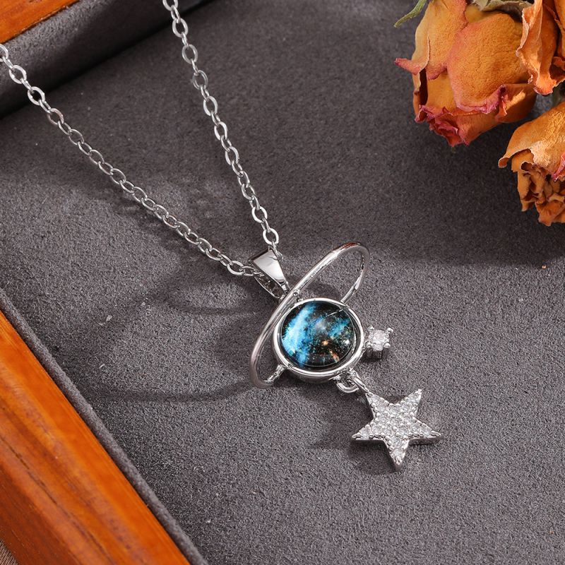 Necklace #2 304 Stainless Steel Diamond-encrusted Heart And Moon Necklace