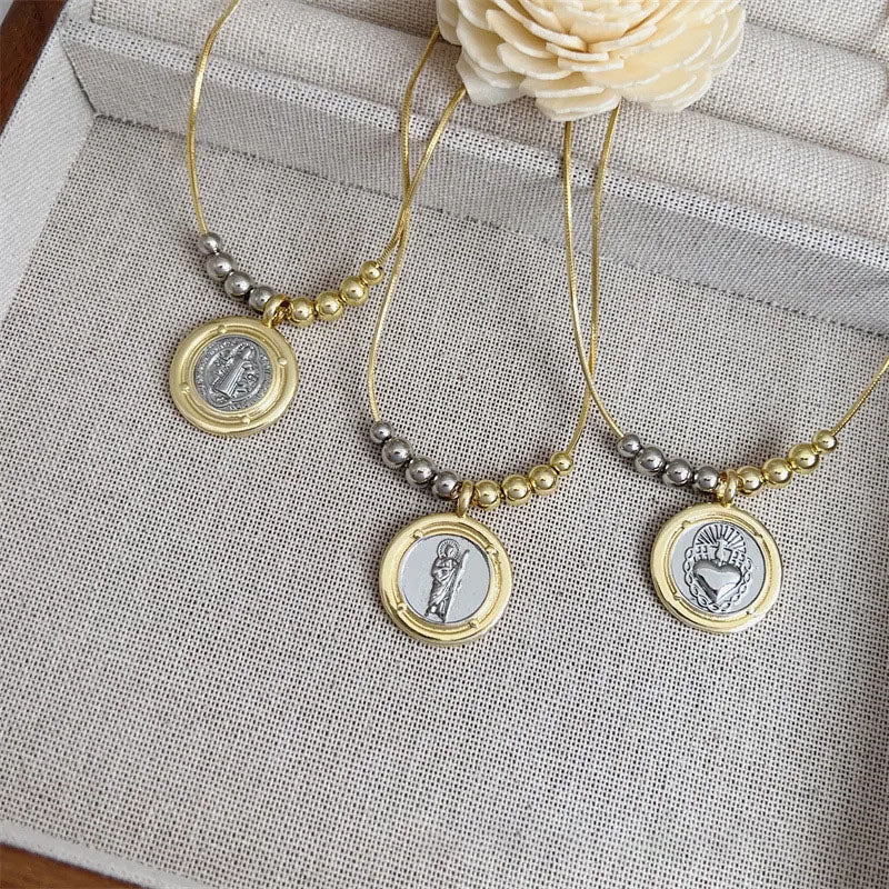 Necklace 2# Gold-plated Copper Beaded Necklace With The Image Of The Virgin Mary