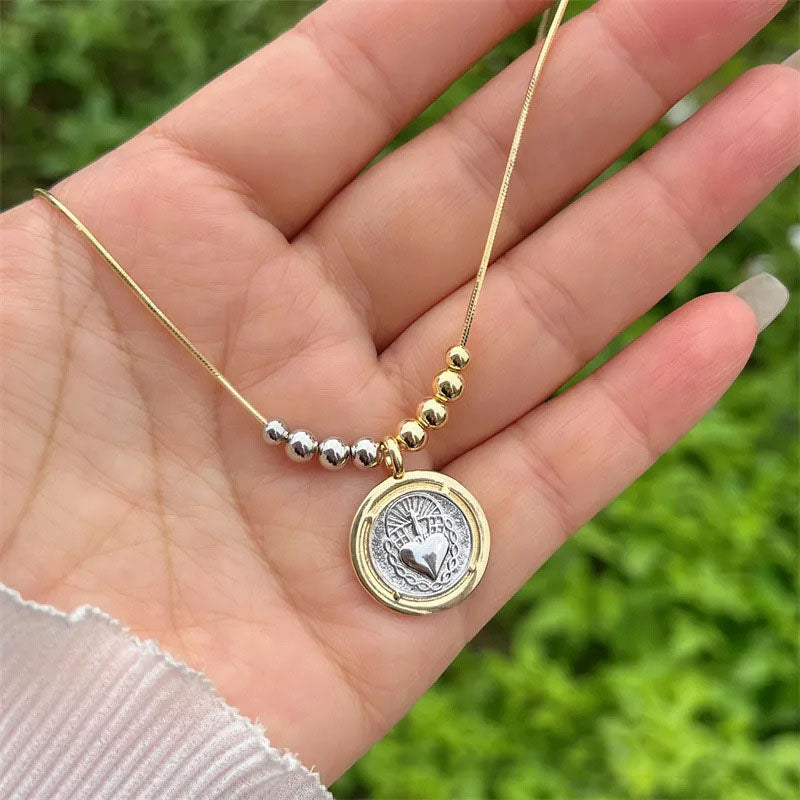 Necklace 2# Gold-plated Copper Beaded Necklace With The Image Of The Virgin Mary