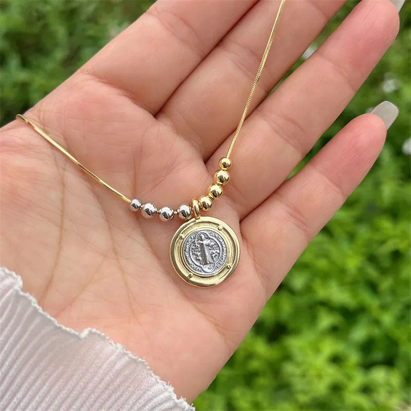 Necklace 2# Gold-plated Copper Beaded Necklace With The Image Of The Virgin Mary