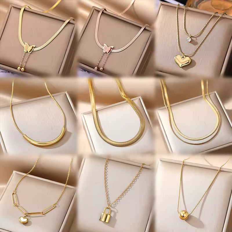 Necklace 2# Titanium Steel Arc Ball Lock Heart Necklace