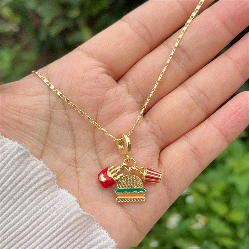 Necklace 6# Gold-plated Copper Hamburger Airplane Hot Air Balloon Geometric Necklace