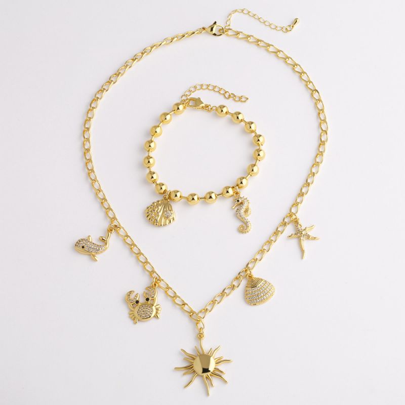 Necklace Copper And Diamond-encrusted Sun Crab Shell Pendant Necklace