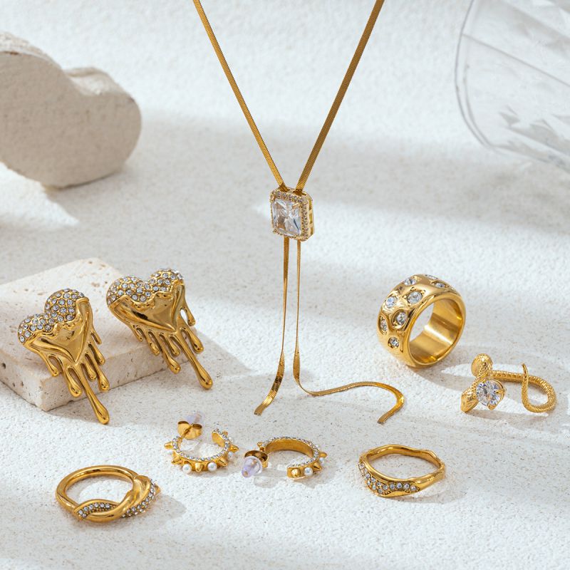 Necklace Stainless Steel Rhinestone Tassel Necklace