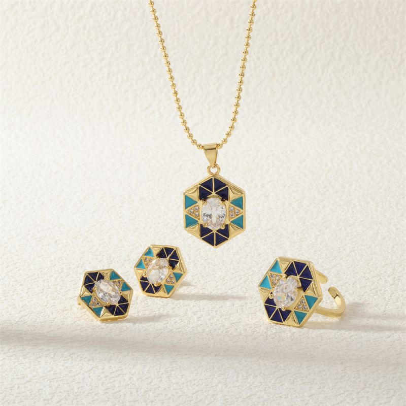 Necklace-b Copper Diamond Dripping Polygonal Necklace