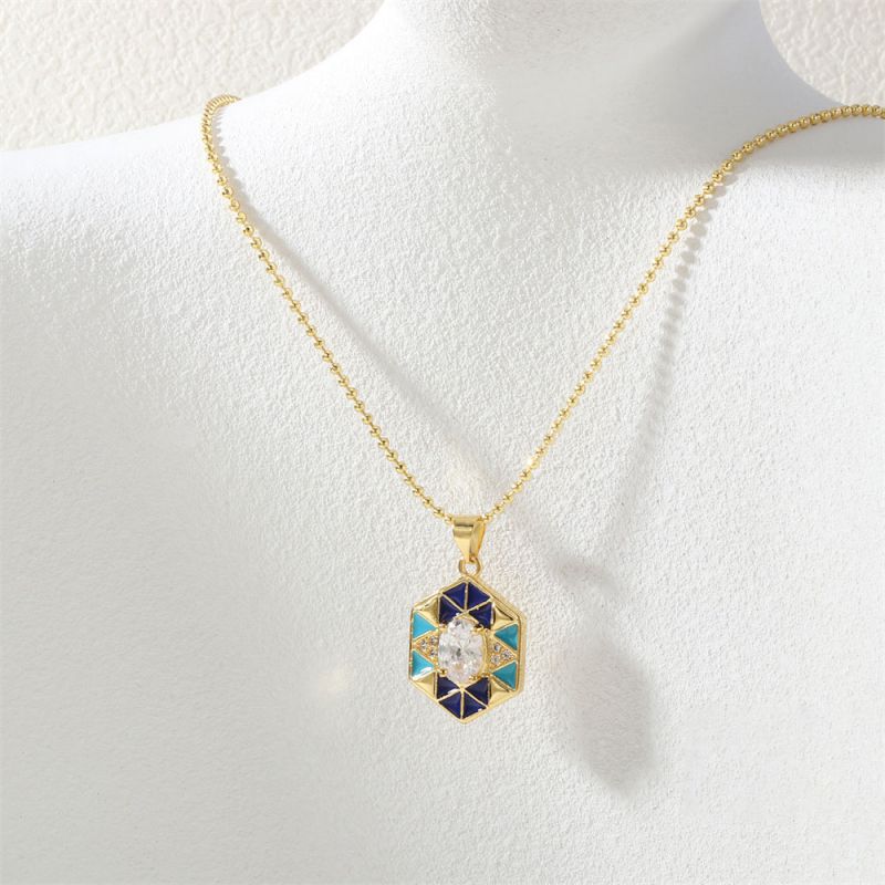 Necklace-b Copper Diamond Dripping Polygonal Necklace