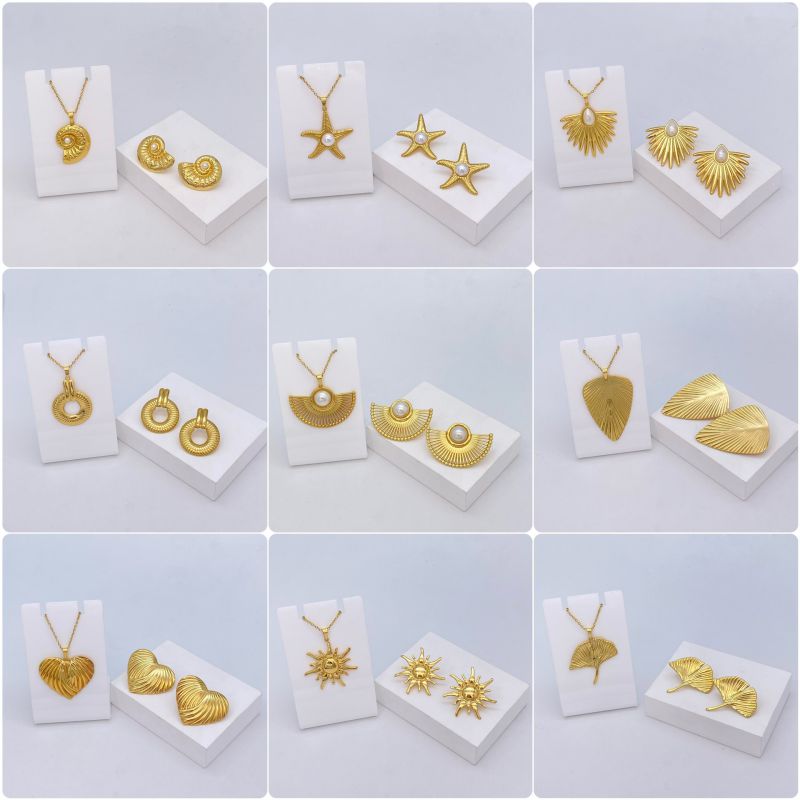 Ocean Series - 04 Titanium Steel Shell Necklace And Earring Set