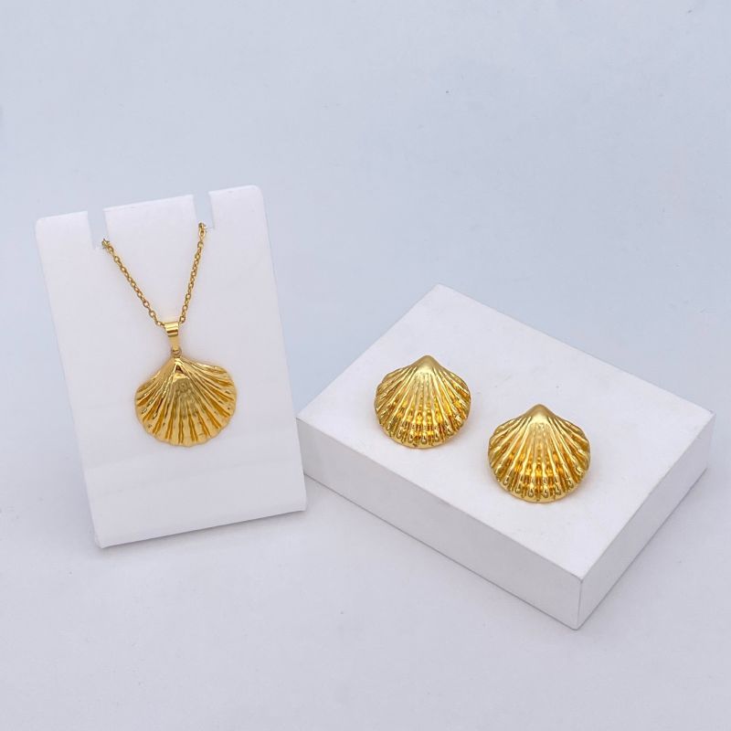 Ocean Series - 04 Titanium Steel Shell Necklace And Earring Set