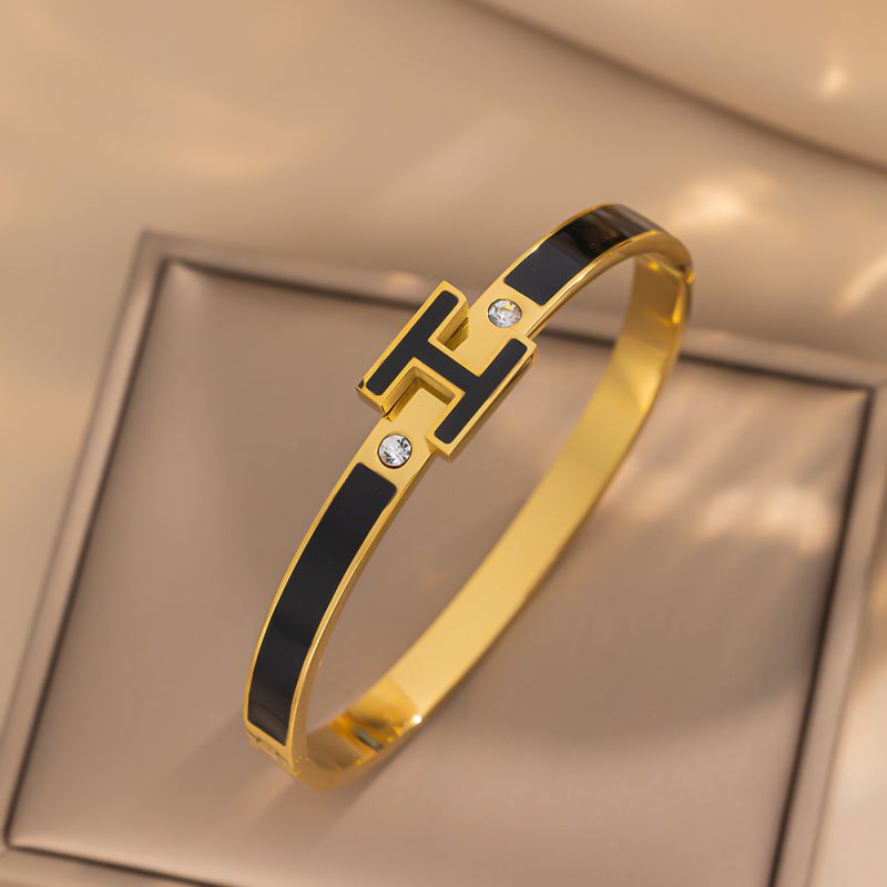 Oil-stained Letter H Bracelet - Gold And Red Titanium Steel Drip-oil Letter Bracelet