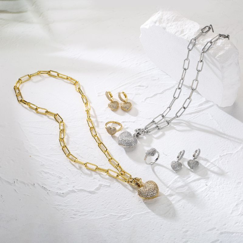 One Gold Heart Necklace 50cm Long Copper And Diamond Heart Necklace