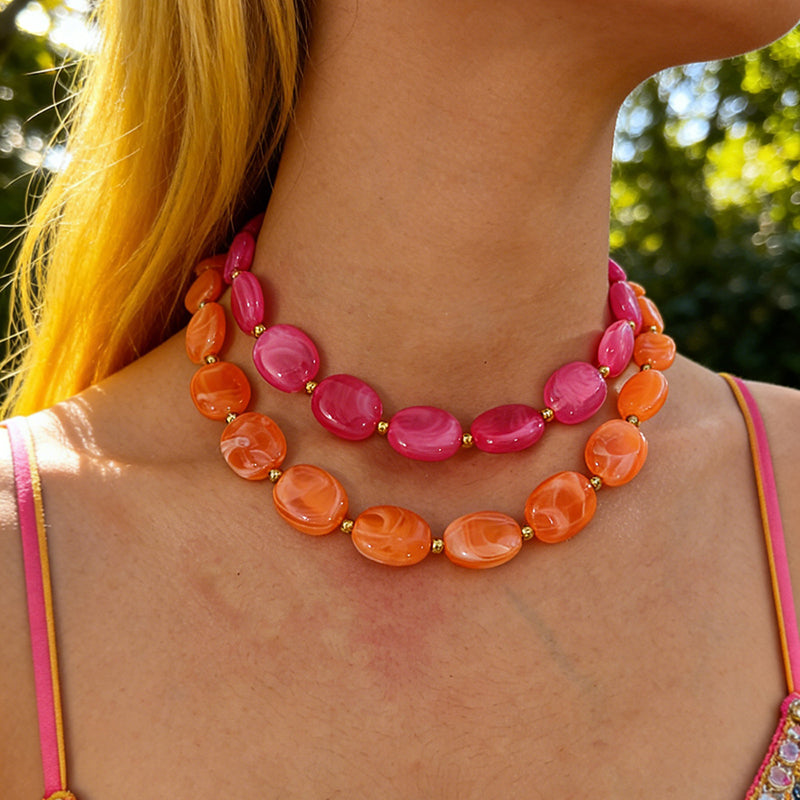 Orange Resin Beaded Necklace