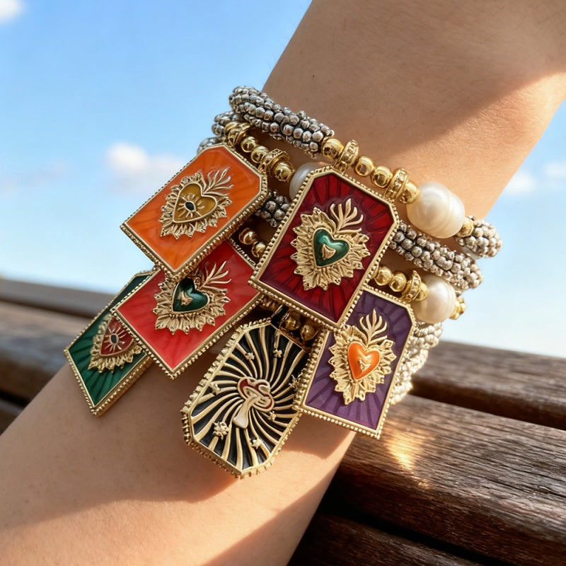 Orange Square Oil-drop Heart Freshwater Pearl Bracelet