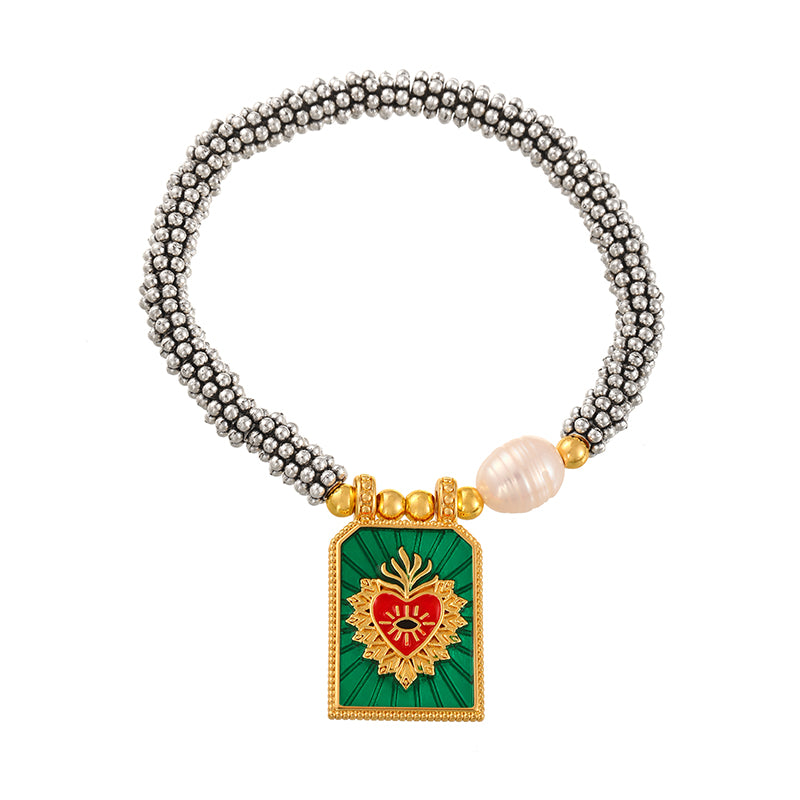 Orange Square Oil-drop Heart Freshwater Pearl Bracelet