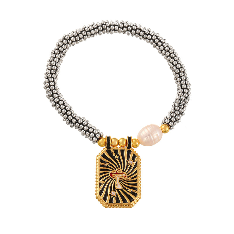 Orange Square Oil-drop Heart Freshwater Pearl Bracelet