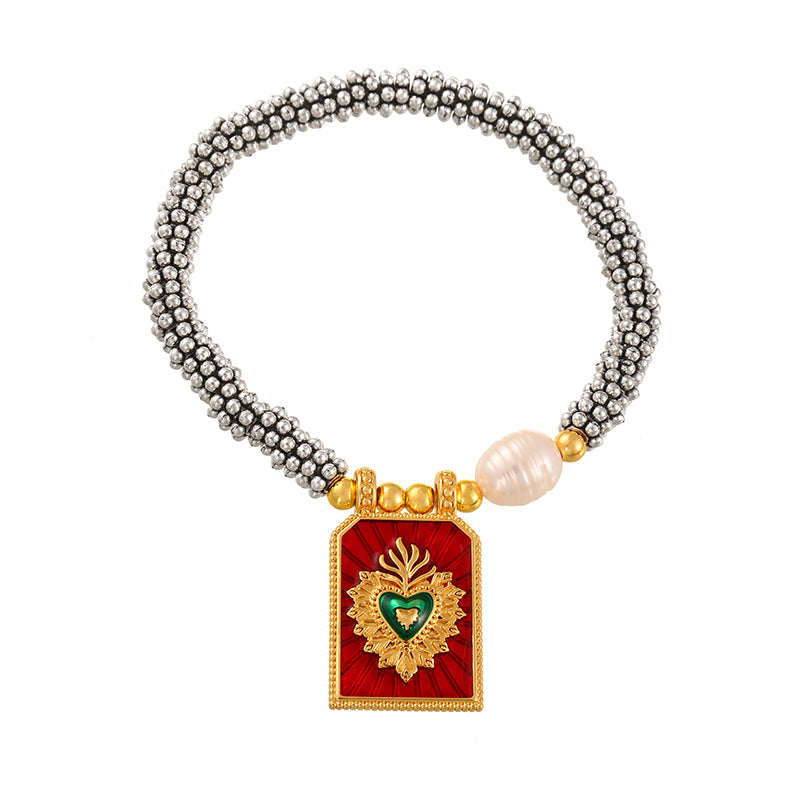 Orange Square Oil-drop Heart Freshwater Pearl Bracelet