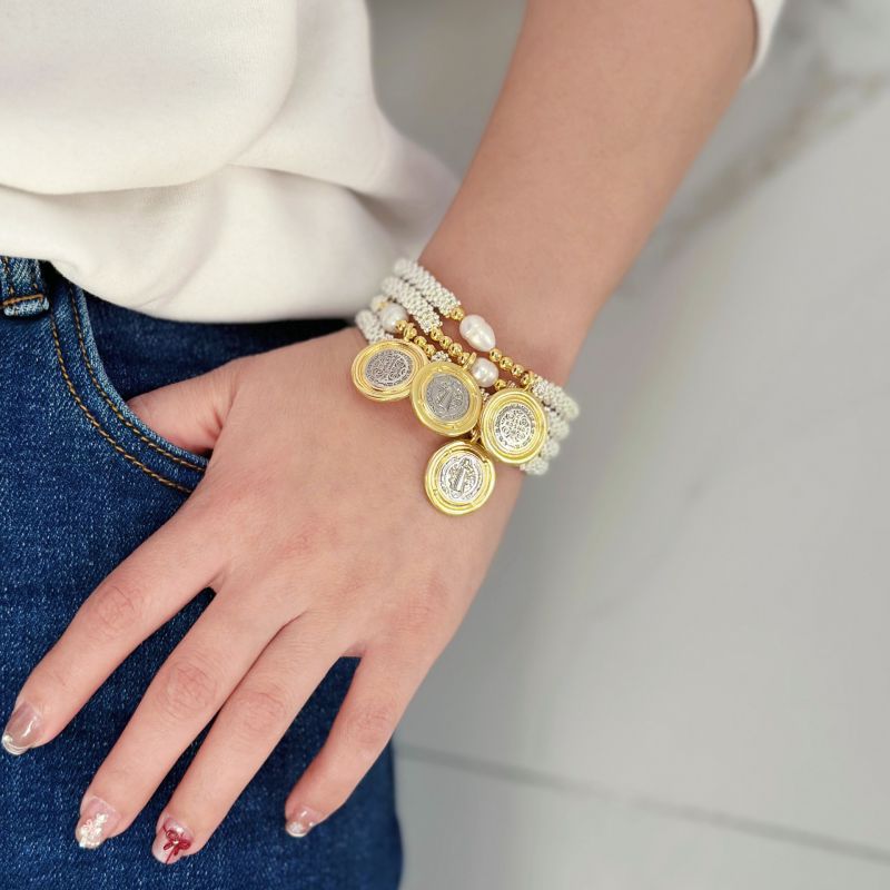 Our Lady Elastic Bracelet Copper Round Pearl Bracelet