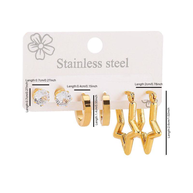 Oval Stainless Steel Diamond Oval Five-pointed Star Heart Geometric Earrings Set