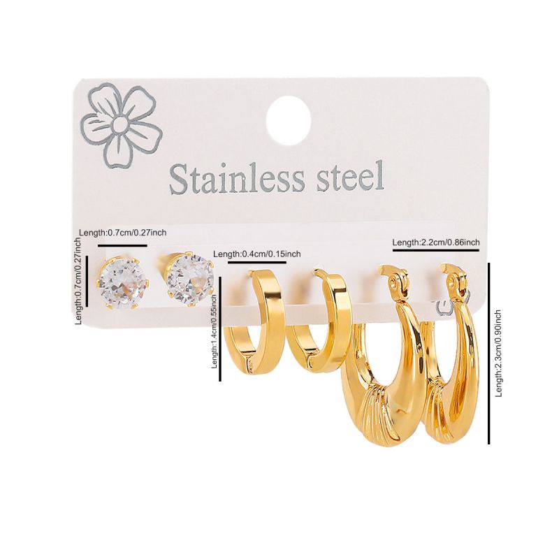 Oval Stainless Steel Diamond Oval Five-pointed Star Heart Geometric Earrings Set