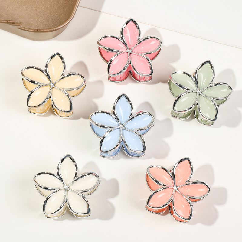 Pack Of 6 Small Frangipani Flowers - Golden-edged Jelly Color Plastic Frangipani Clip Set