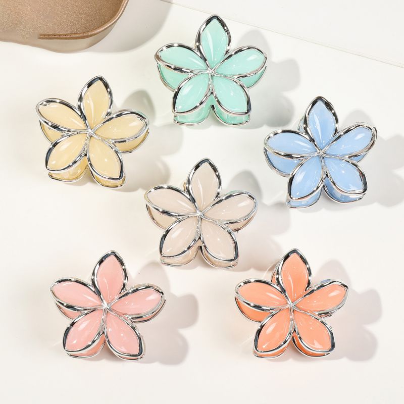 Pack Of 6 Small Frangipani Flowers - Golden-edged Jelly Color Plastic Frangipani Clip Set