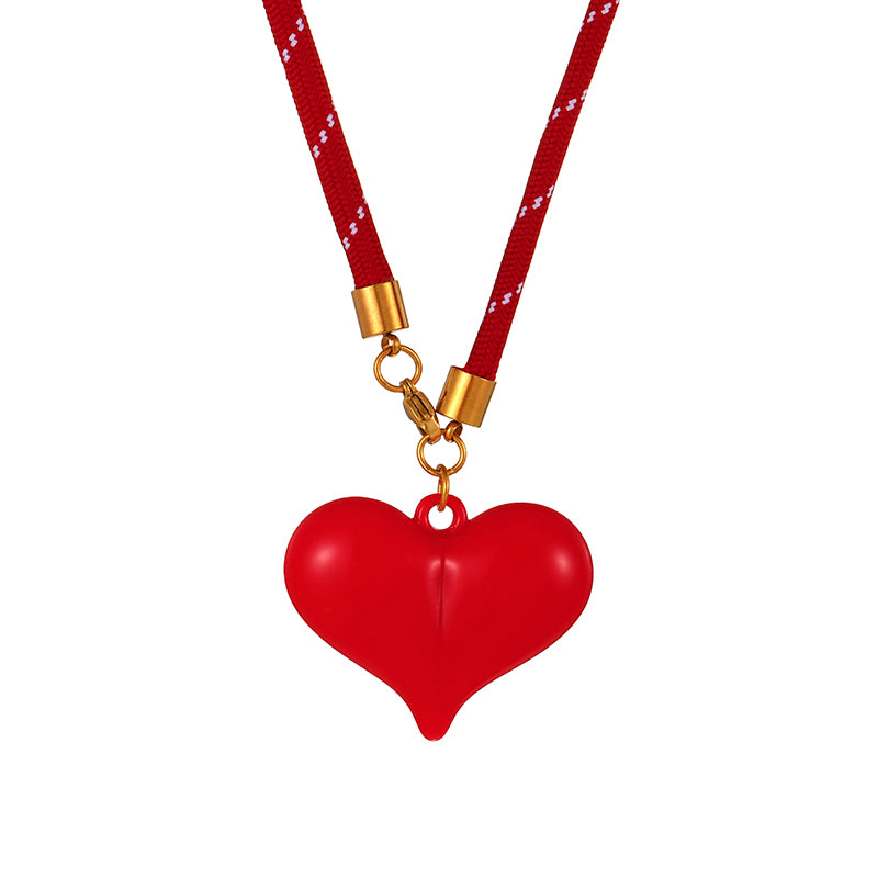 Pink Resin Heart Striped Elastic Cord Necklace