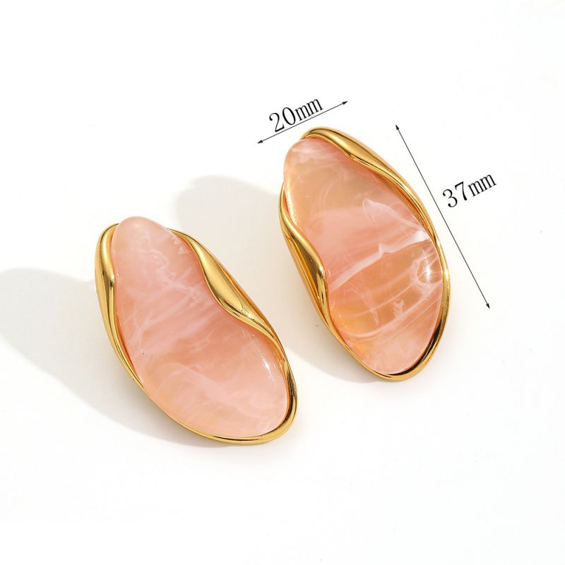 Pink Stainless Steel Irregular Resin Earrings