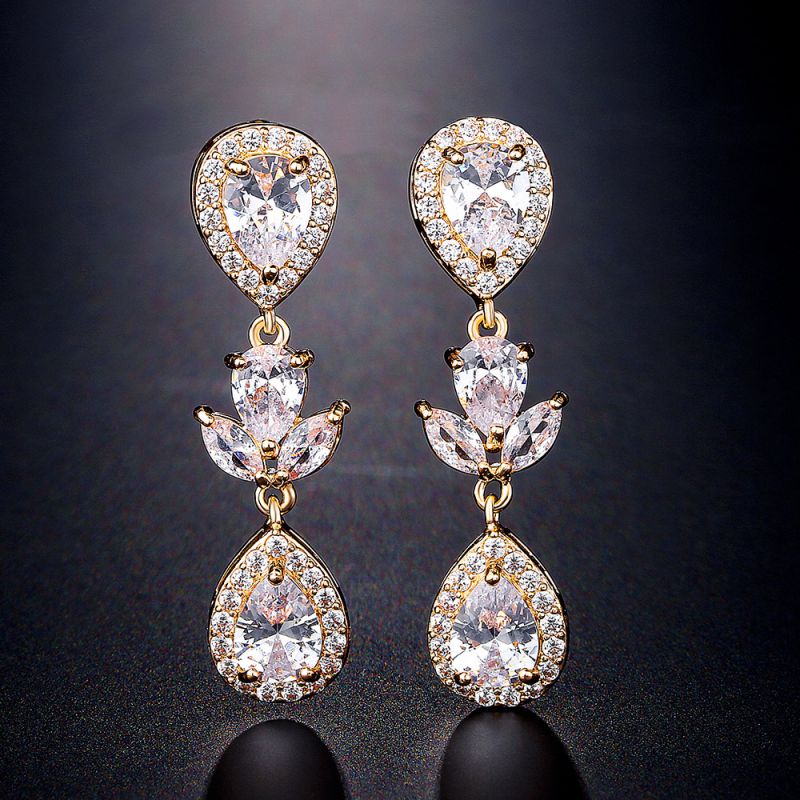 Platinum Plated Copper Diamond Teardrop Earrings