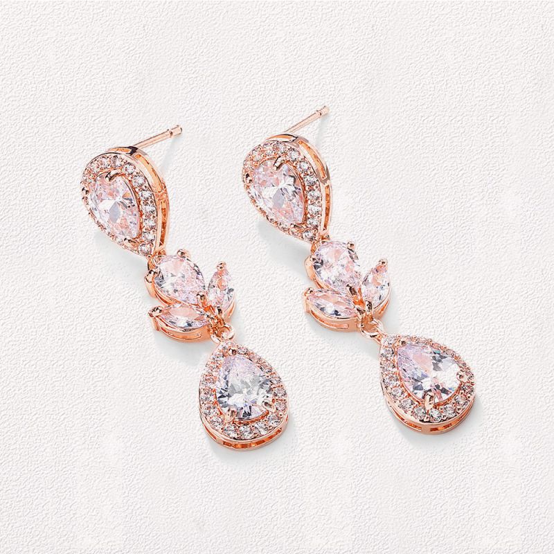 Platinum Plated Copper Diamond Teardrop Earrings