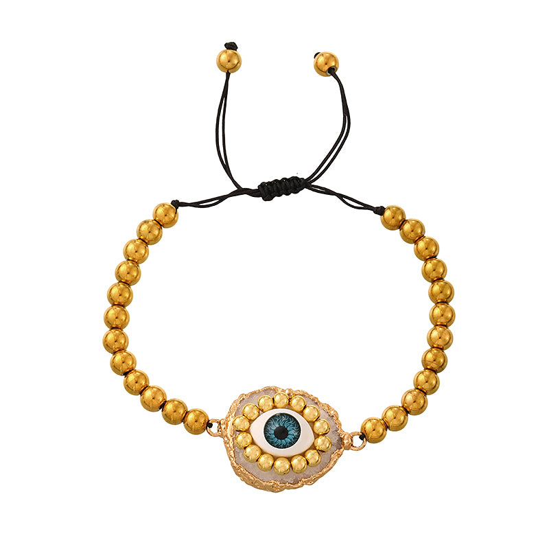 Purple Irregular Natural Stone Eye Beaded Braided Bracelet