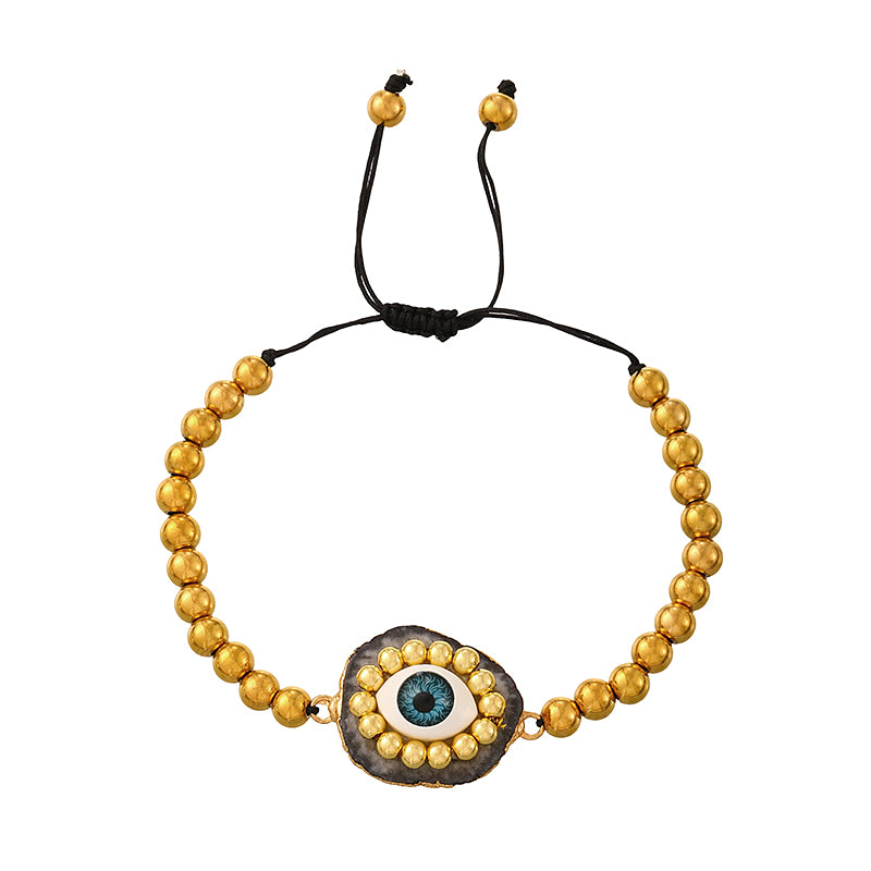 Purple Irregular Natural Stone Eye Beaded Braided Bracelet